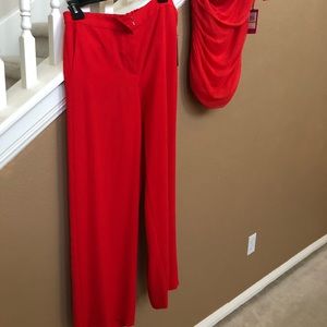 Red wide leg cotton pants